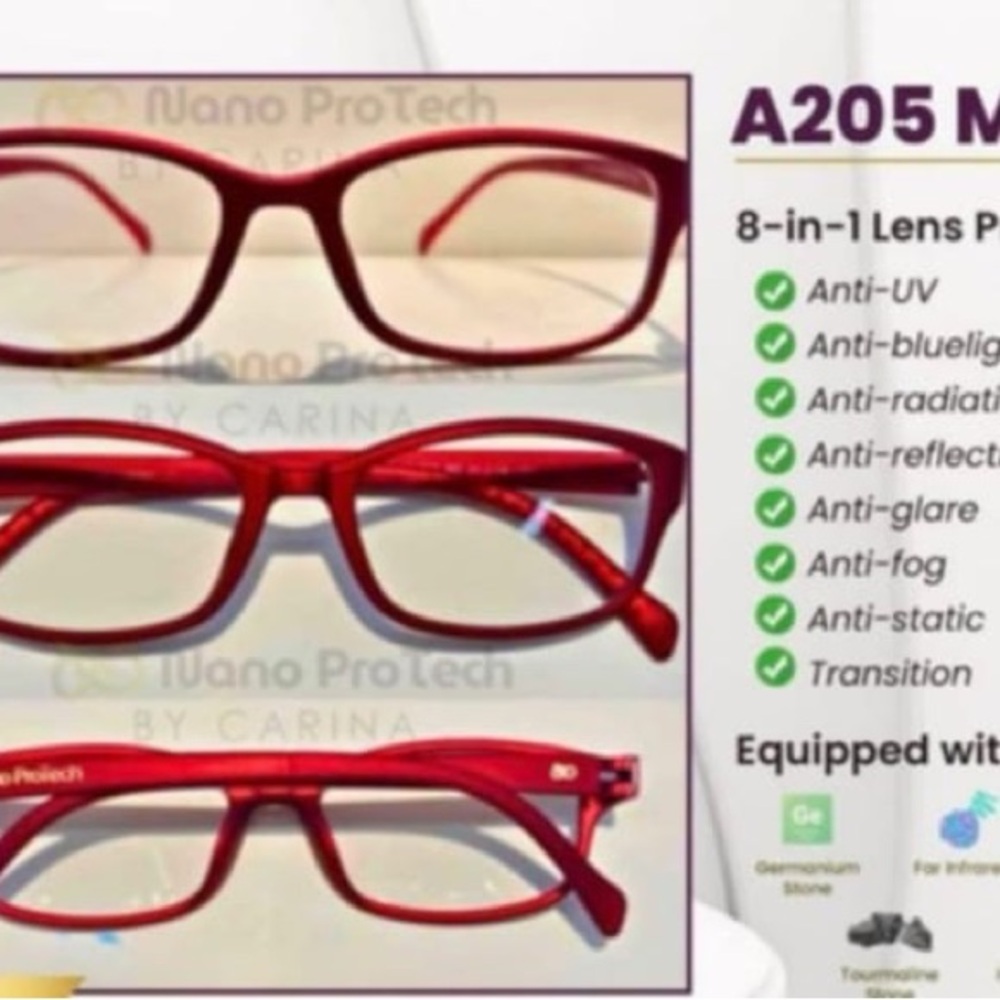 Red Eyeglasses with 8-in-1 Lens Protection